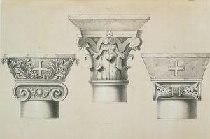 Capiteles bizantinos de columnas en la nave de la iglesia de San Demetrio en Tesalónica, publicado por Day und Son